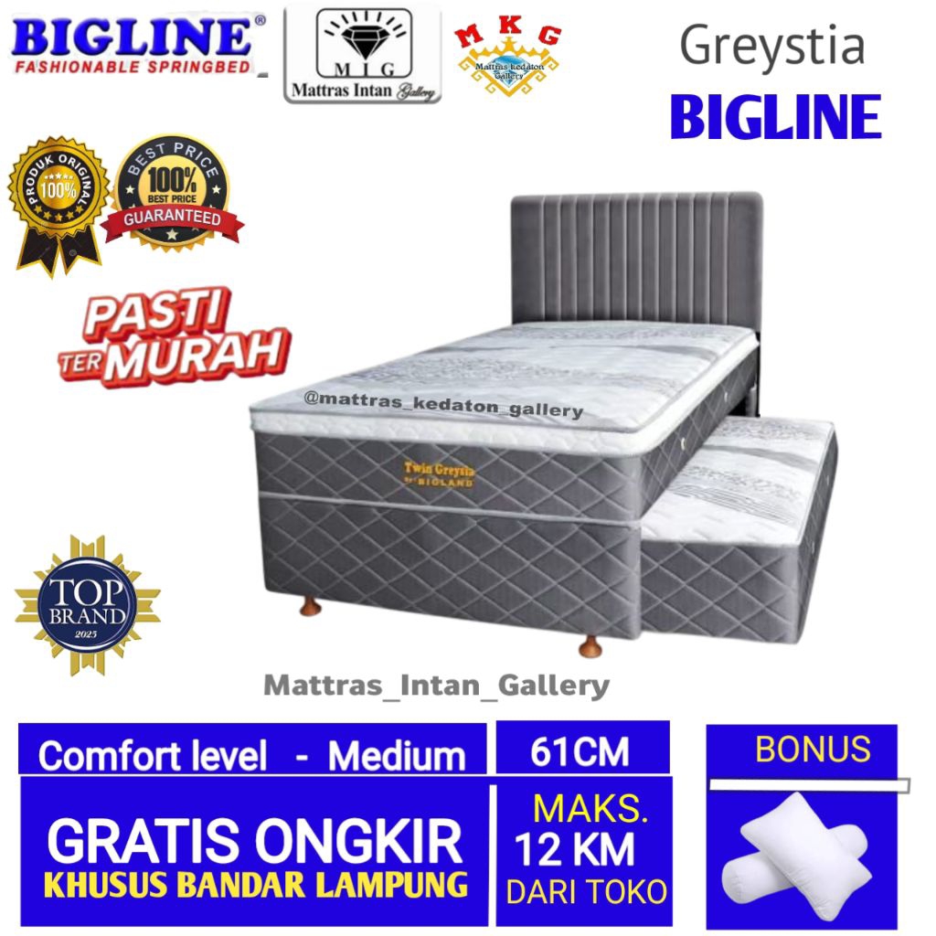 Kasur Bigline Sorong 2in1 Twin Greystia plush-Top uk 120x200 - springbed sorong 2 in 1 bigland Sprin