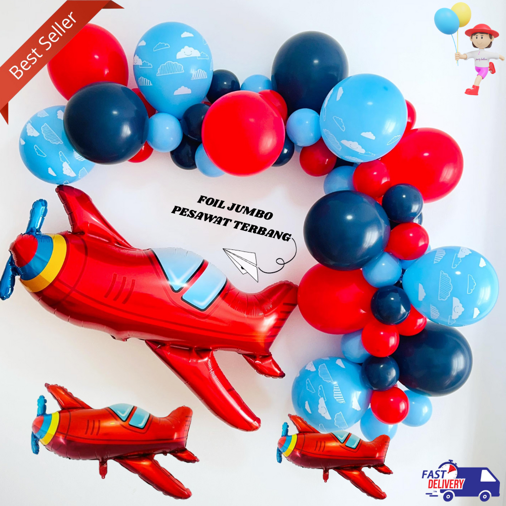 Balon Foil Karakter Pesawat Terbang / Balon Transportasi Udara Pesawat / Mini Pesawat / Balon Bentuk