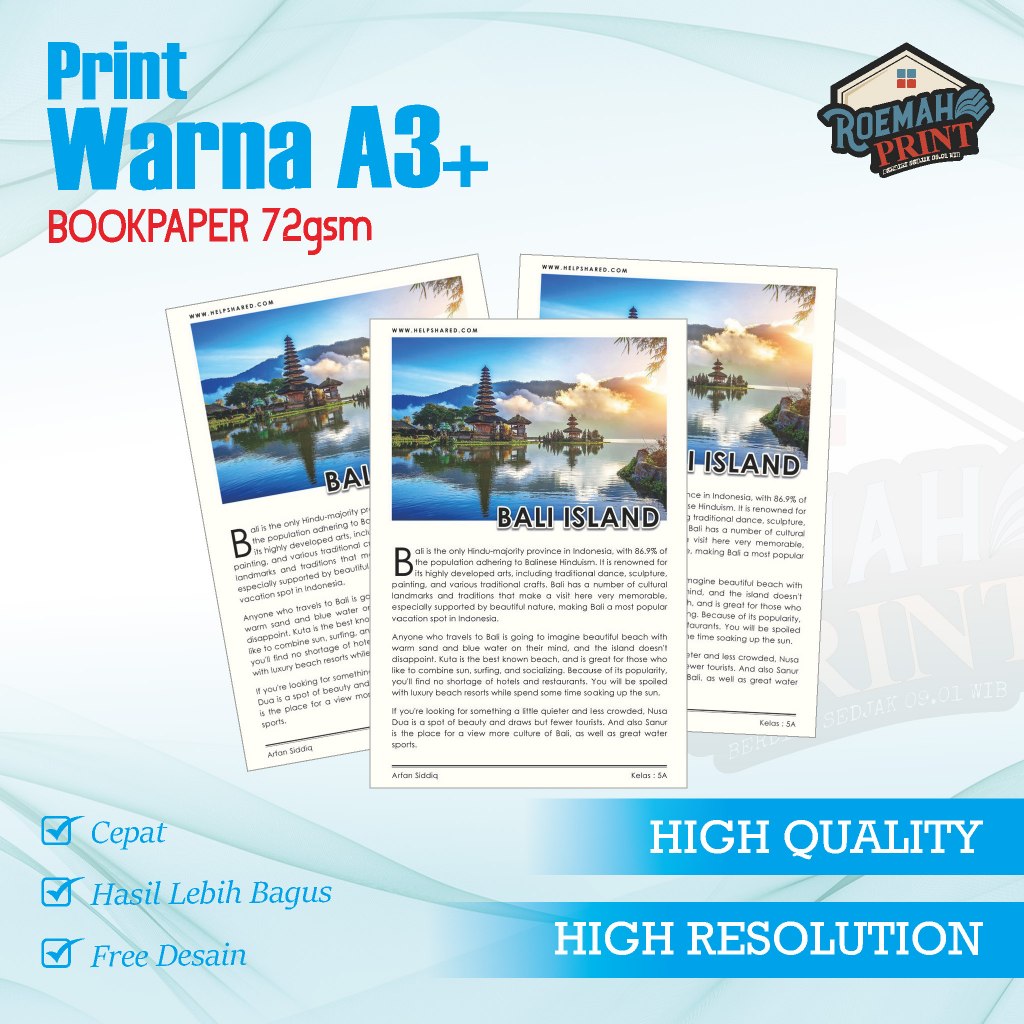 PRINT WARNA A3+ KERTAS BOOKPAPER 72 GSM