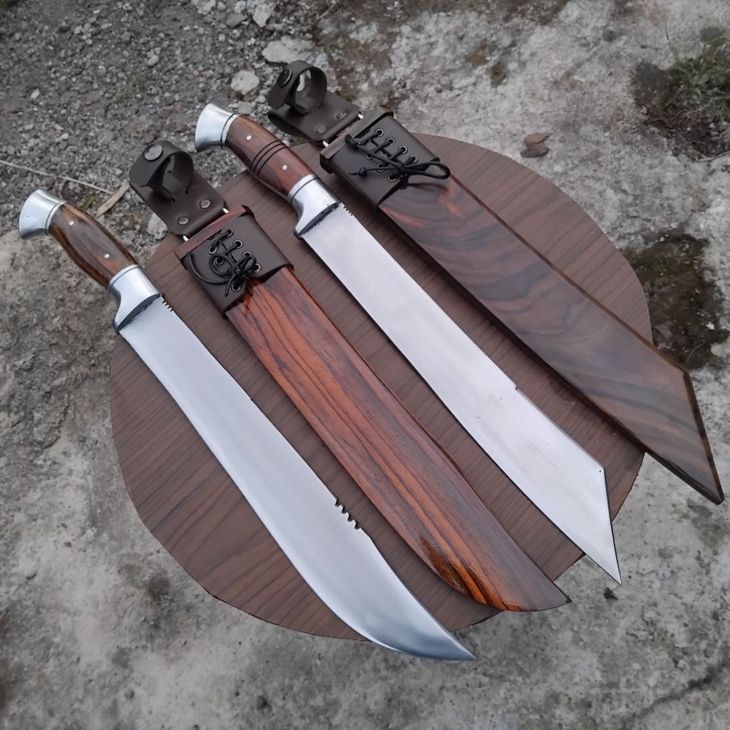 Golok Berkebun Dua Variasi dengan Bilah Baja Per, Gagang Duralium dan Kayu Sonokeling