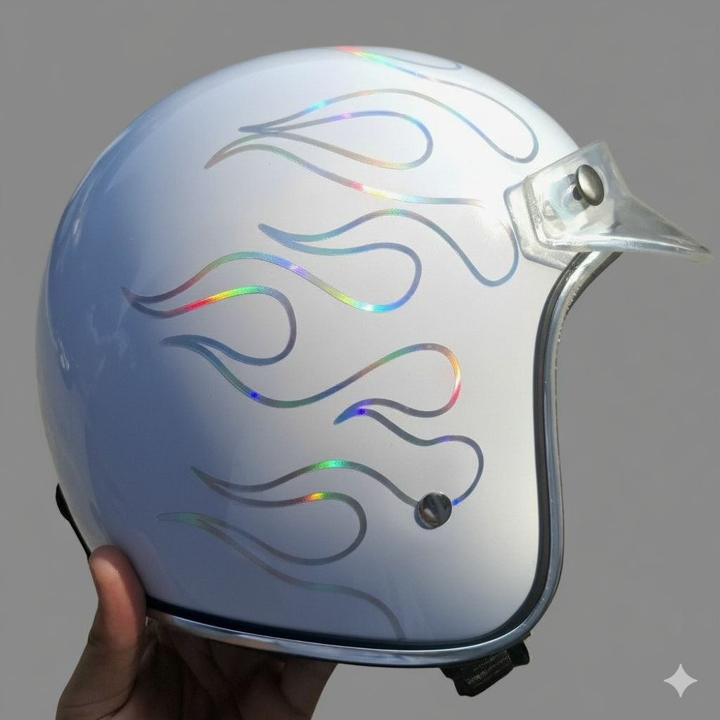 Helm Slimhead Retro Flame - Motorcycle, Stylish & Ringan