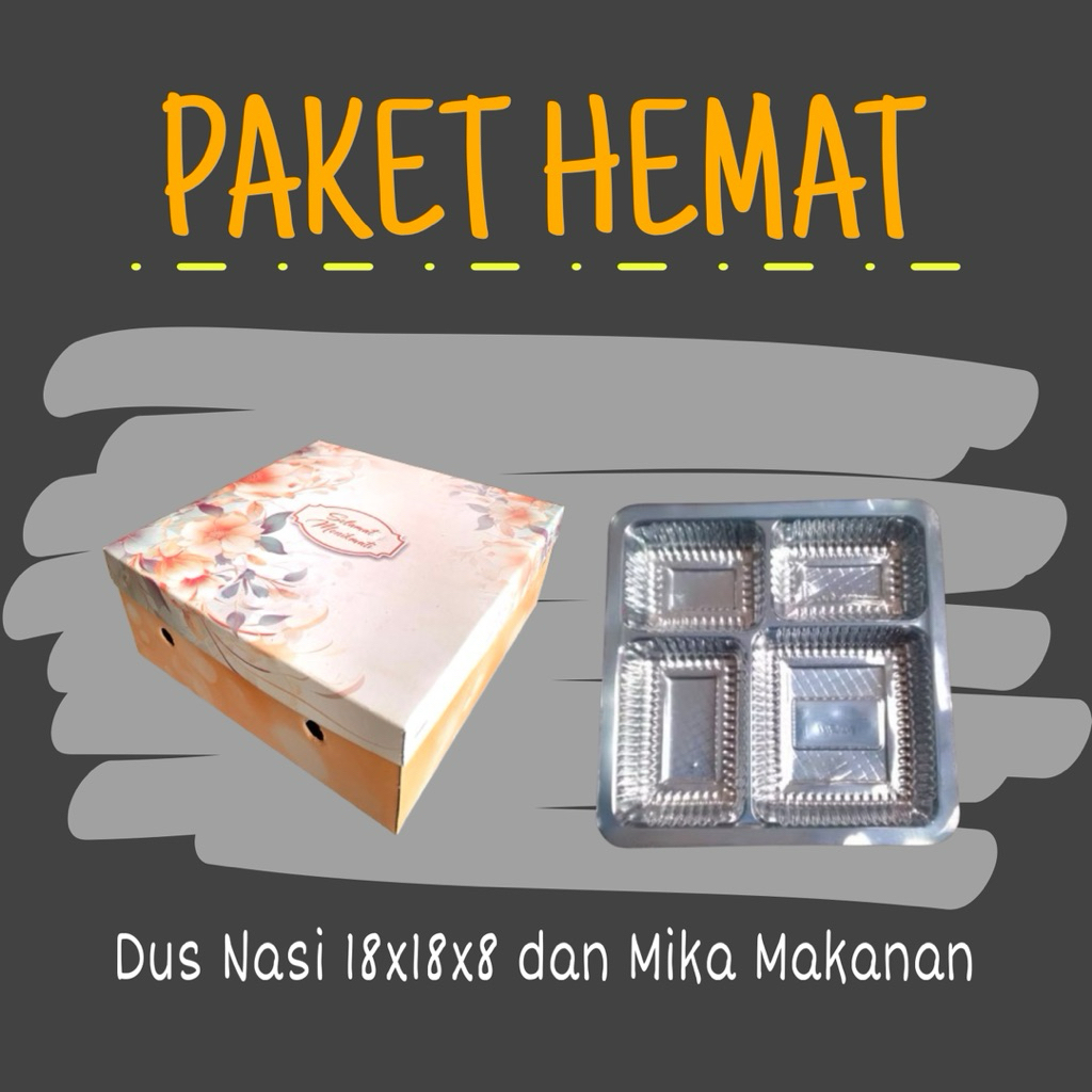 PAKET KARDUS NASI UK 18x18x8 DAN MIKA SEKAT 4 | DUS NASI/SNACK MOTIF |