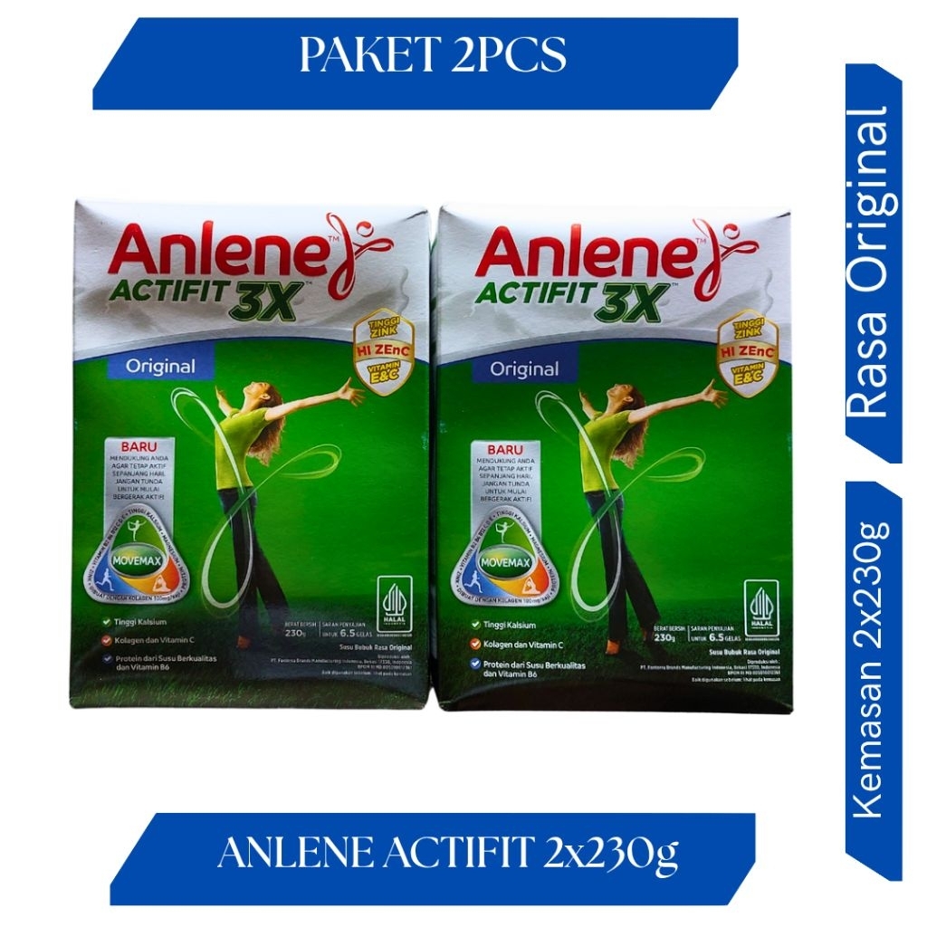 

PAKET 2PCS, ANLENE ACTIFIT RASA ORIGINAL KEMASAN 2x230g, EXP JANUARI 2026