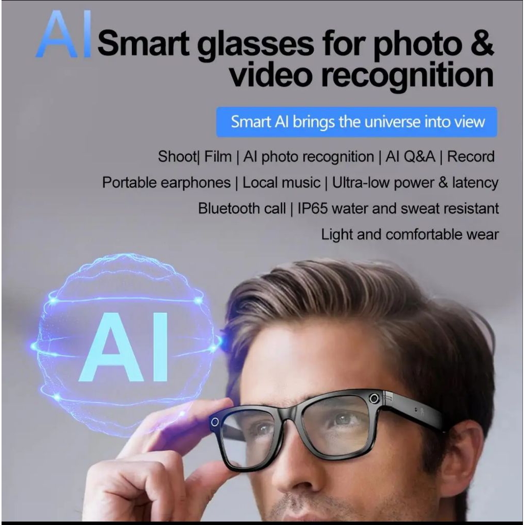 Smart Glasses AI Camera Photo Video Call Music Kacamata Pintar