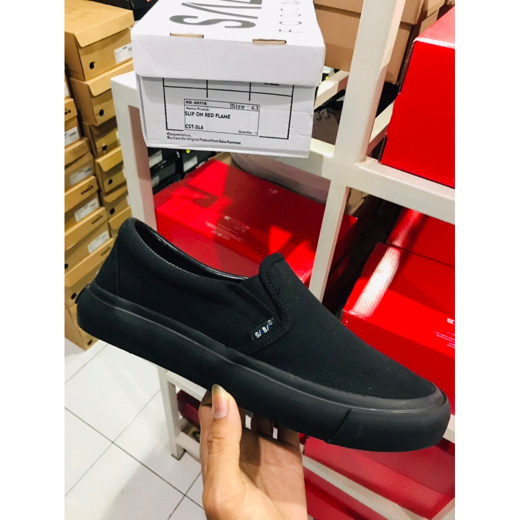 BIG SALE SABA FULL BLACK SLIP ON ORIGINAL SEPATU CASUAL/HITAM/PRIA/RUNNING/LARI/SNEAKERS