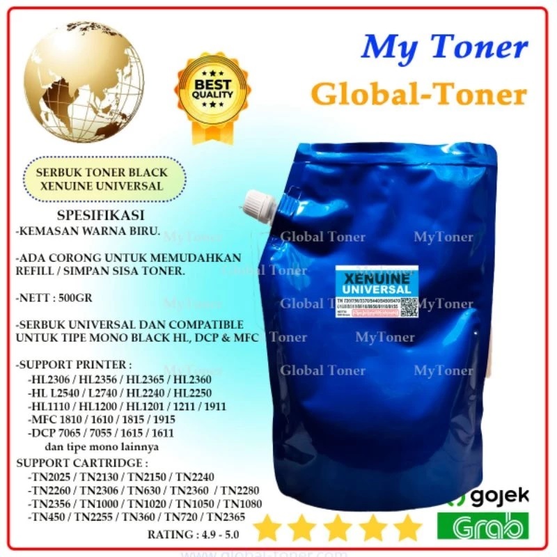SERBUK TONER XENUINE HL2130 TN2130 HL2240 TN2240 HL-2130 DCP7065 DCP-7065 DCP7055 DCP1615 DCP1611 TN