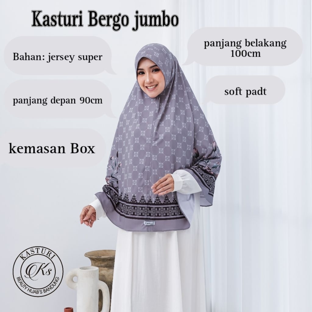 KASTURI - Hijab Bergo Instan Jumbo printing motif Bunga Tulip Pet Sabit