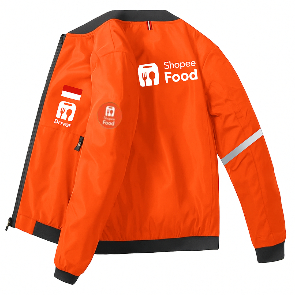 Termurah  Jaket Bomber Bisbol Scotlight Ojol Pria Shopee Food Terbaru 2025 Bisa Custom Orange Hitam 