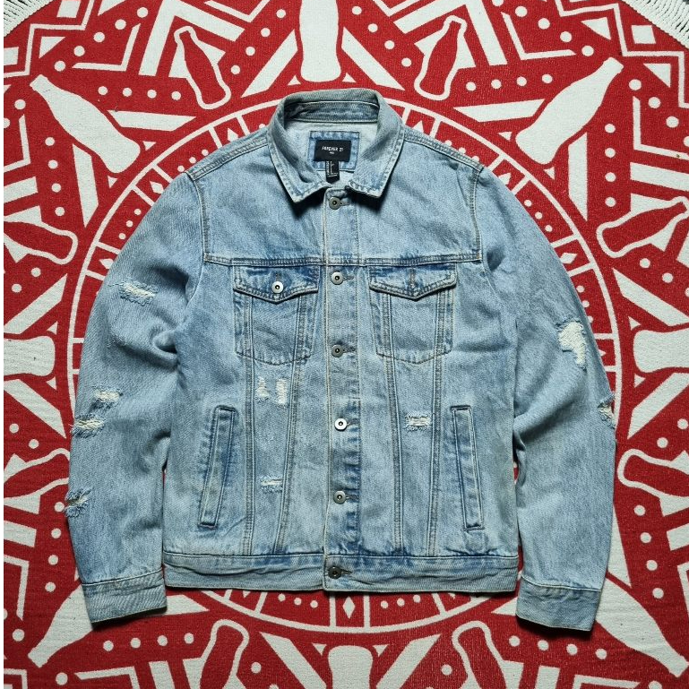 Jacket denim rippet Forever 21 men trucker jacket jeans