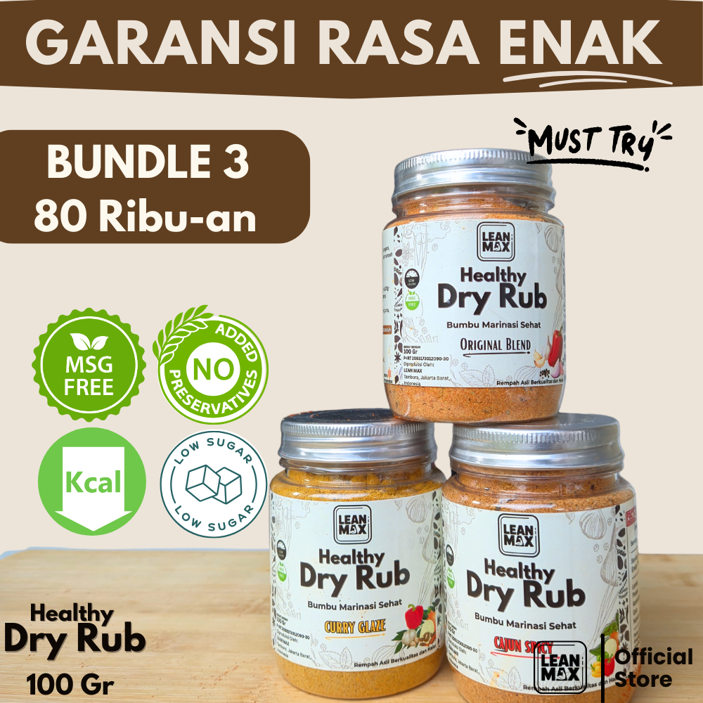 

(Paket Bundle) Bumbu Dry Rub dgn Garam Himalaya Non MSG – Rendah Kalori, Bumbu Diet & Sehat Lean Max