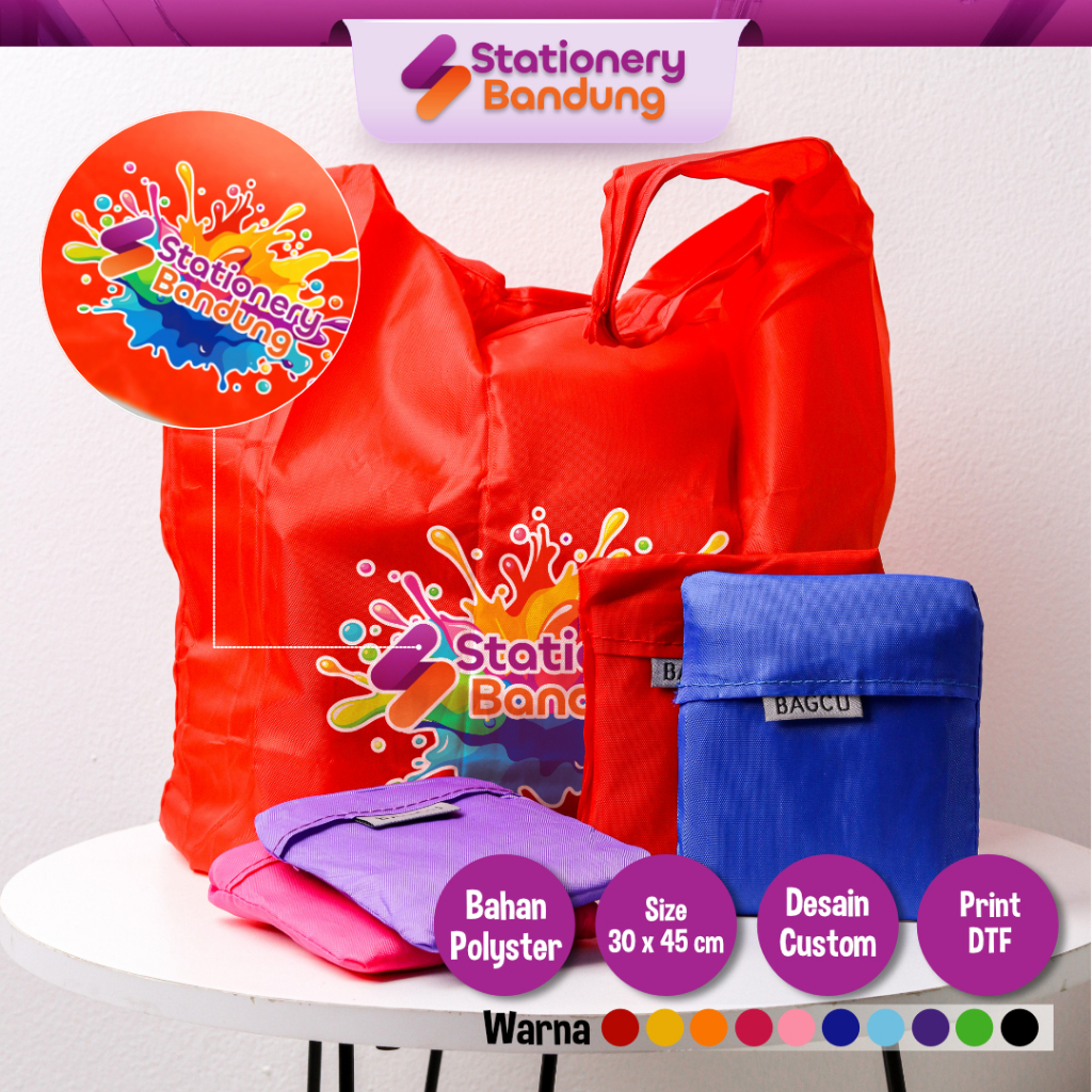 Tas Supermarket Baggu Bagcu Custom DTF Full Warna Modis Lipat Praktis Tas Belanja Shopping Bag Jinji