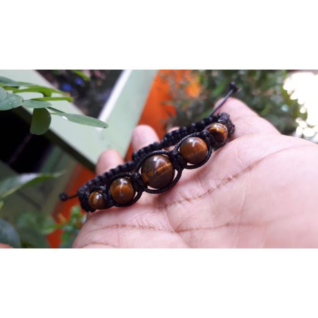 Gelang Macrame 5 Batu Akik Original Biduri Sepah Tiger Eye Termurah