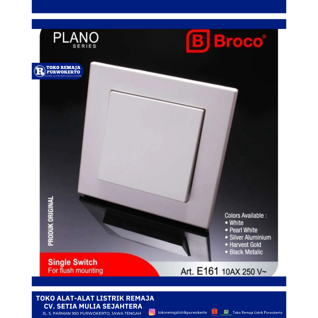 Saklar Engkel Plano Broco / Saklar Tunggal Plano Broco Modern E161 - SNI