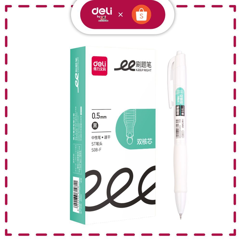 

Deli Gel Pen / Pulpen Gel Retractable Pen Cetek 0.5 mm Tinta Hitam 1 pcs S08-F
