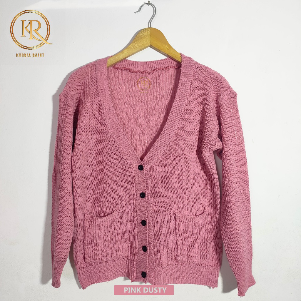 Cardigan rajut merissa, baju sweater rajut wanita lengan panjang ada kancing dan saku depan