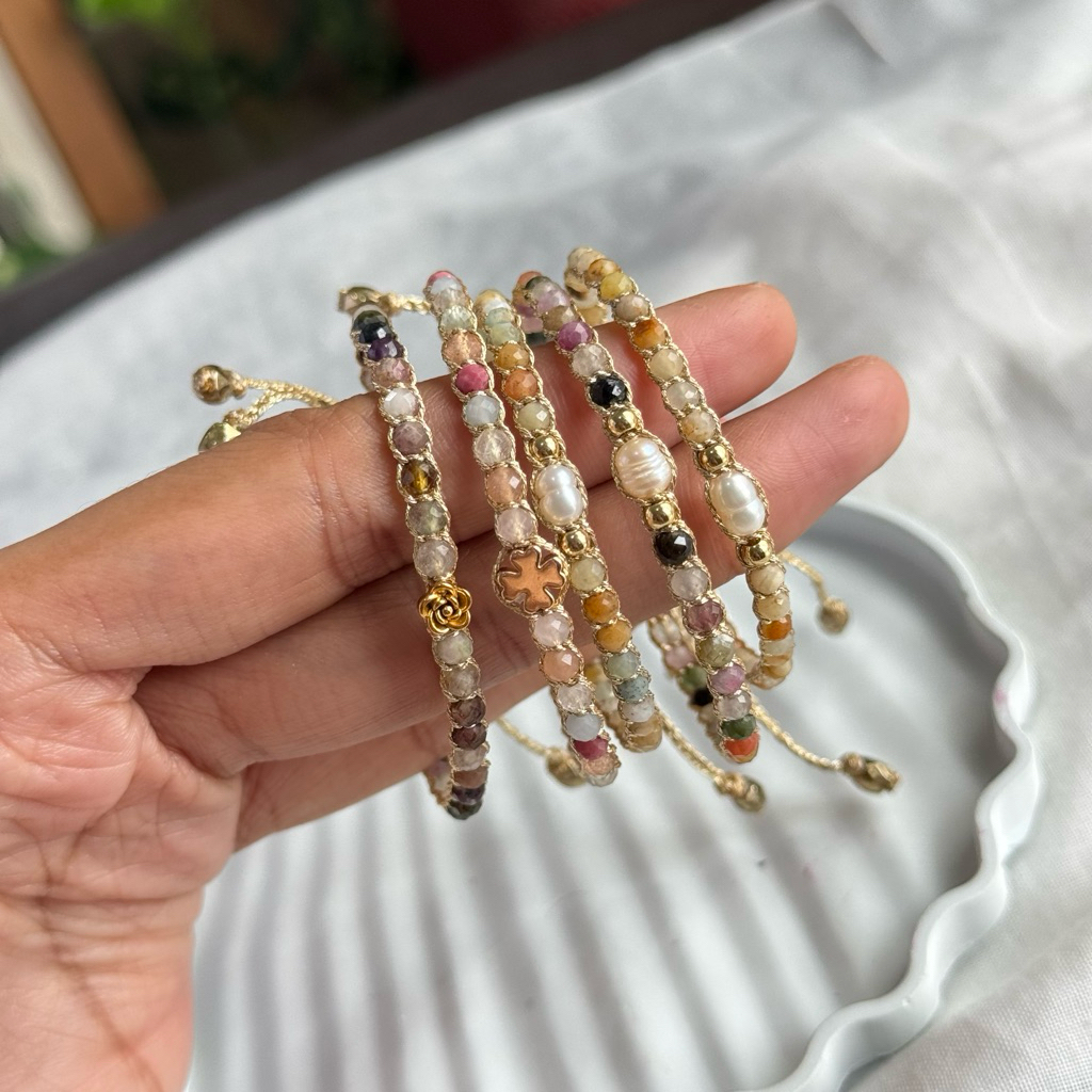 Neanad • Gelang Batu Alam Asli - Pearl  |  Gemstone Bracelet | Natural Stone | Gelang Batu Macrame |