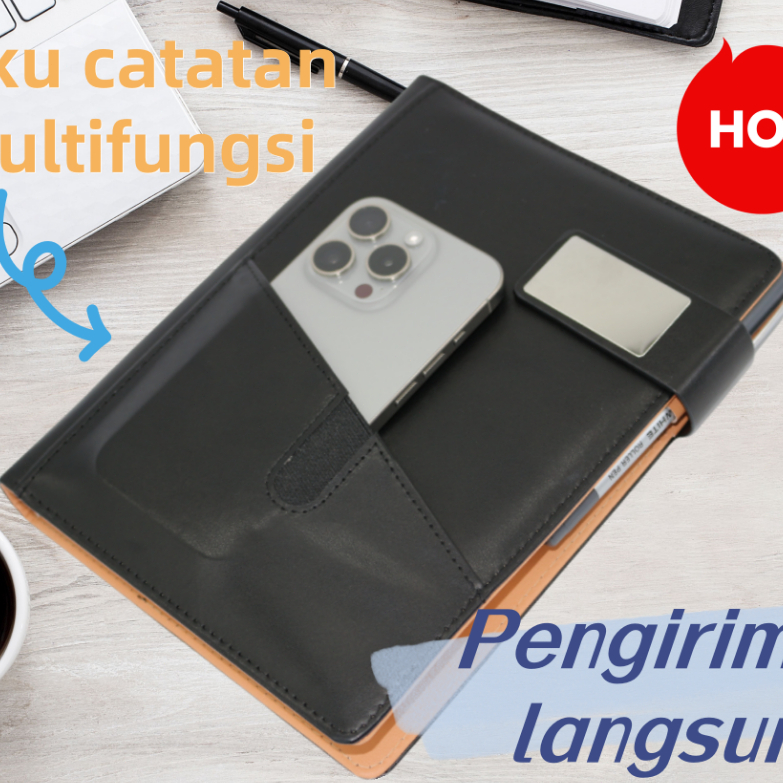 

Buku catatan bisnis A5 multifungsi baru, cocok untuk berbagai suasana kantor, sampul dapat menampung ponsel, sampul kulit imitasi, desain gesper magnetis, pengiriman langsung