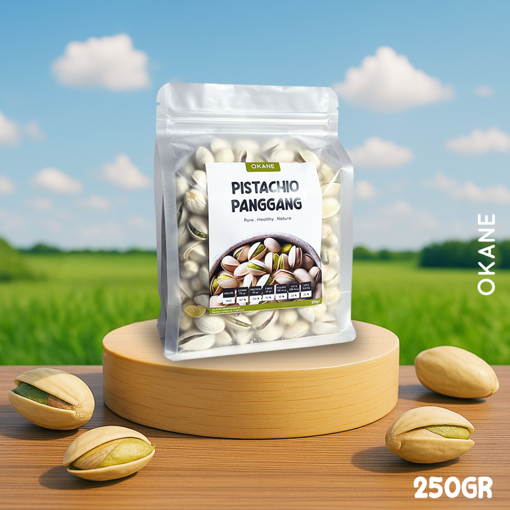 

Kacang Pistachio Panggang OKANE 250 gr / Roasted Pistachio Asin 250 gr