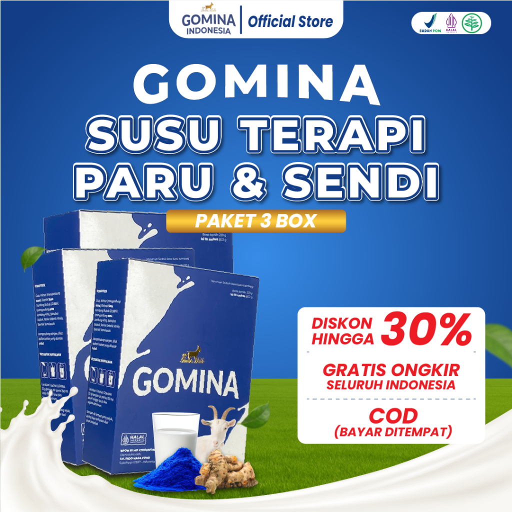 

GOMINA Original Paket 3 Box - Susu Kambing Etawa untuk Menjaga Sistem Pernapasan dan Mengurangi Batuk. BPOM Terdaftar & 100% Halal