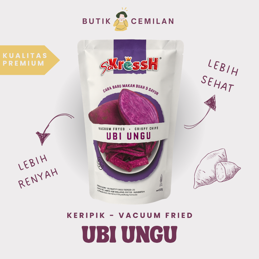 

Keripik Ubi Ungu Sokressh 100gr – Renyah, Manis Alami, & Kaya Antioksidan Vacuum Fried Khas Malang
