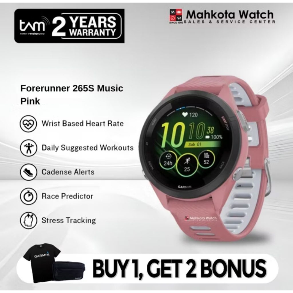 Jam tangan Garmin forerunner 265s musik pink original