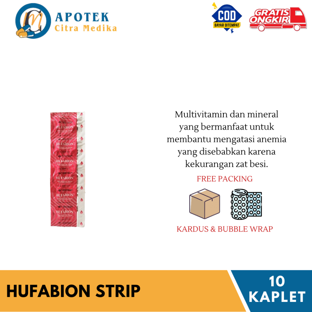 Hufabion 𝟏 𝐒𝐓𝐑𝐈𝐏 𝐈𝐒𝐈 𝟏𝟎 𝐊𝐀𝐏𝐋𝐄𝐓 - Suplemen Penambah Darah Aman Untuk Bumil