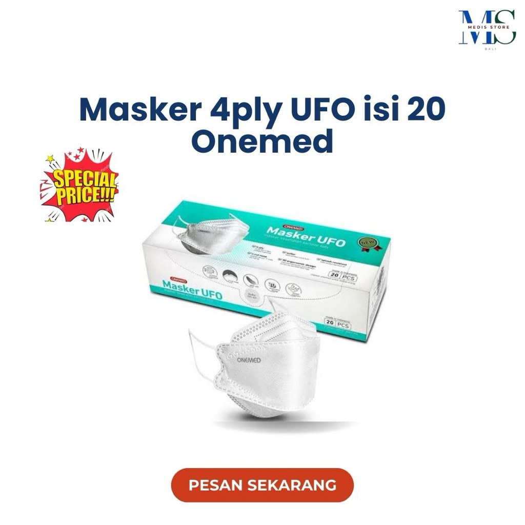 Masker UFO Onemed | Masker KF94 isi 20 Onemed | Masker 4ply Onemed white