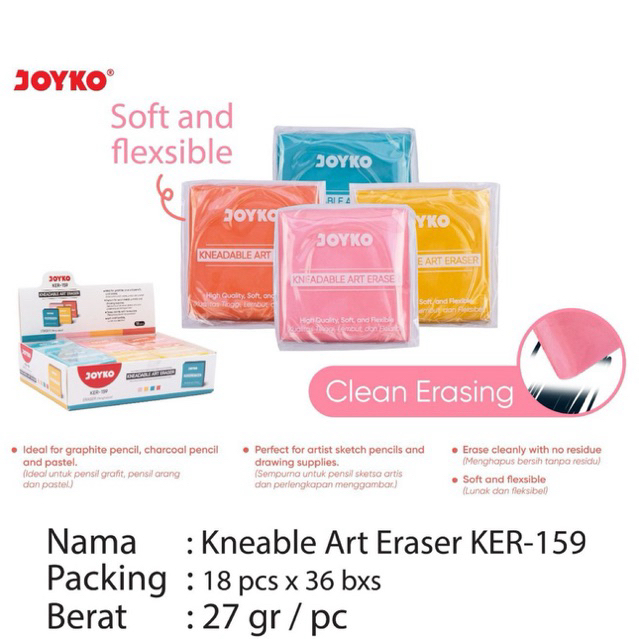 

( 1 pcs ) Joyko Kneadable Art Eraser Color KER-159 / Penghapus Warna Warni Berkualitas Premium / Heavy Duty Eraser KER 159