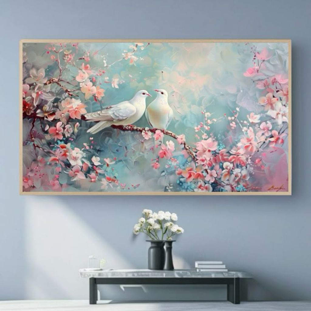 Lukisan printing sepasang merpati putih hiasan dinding