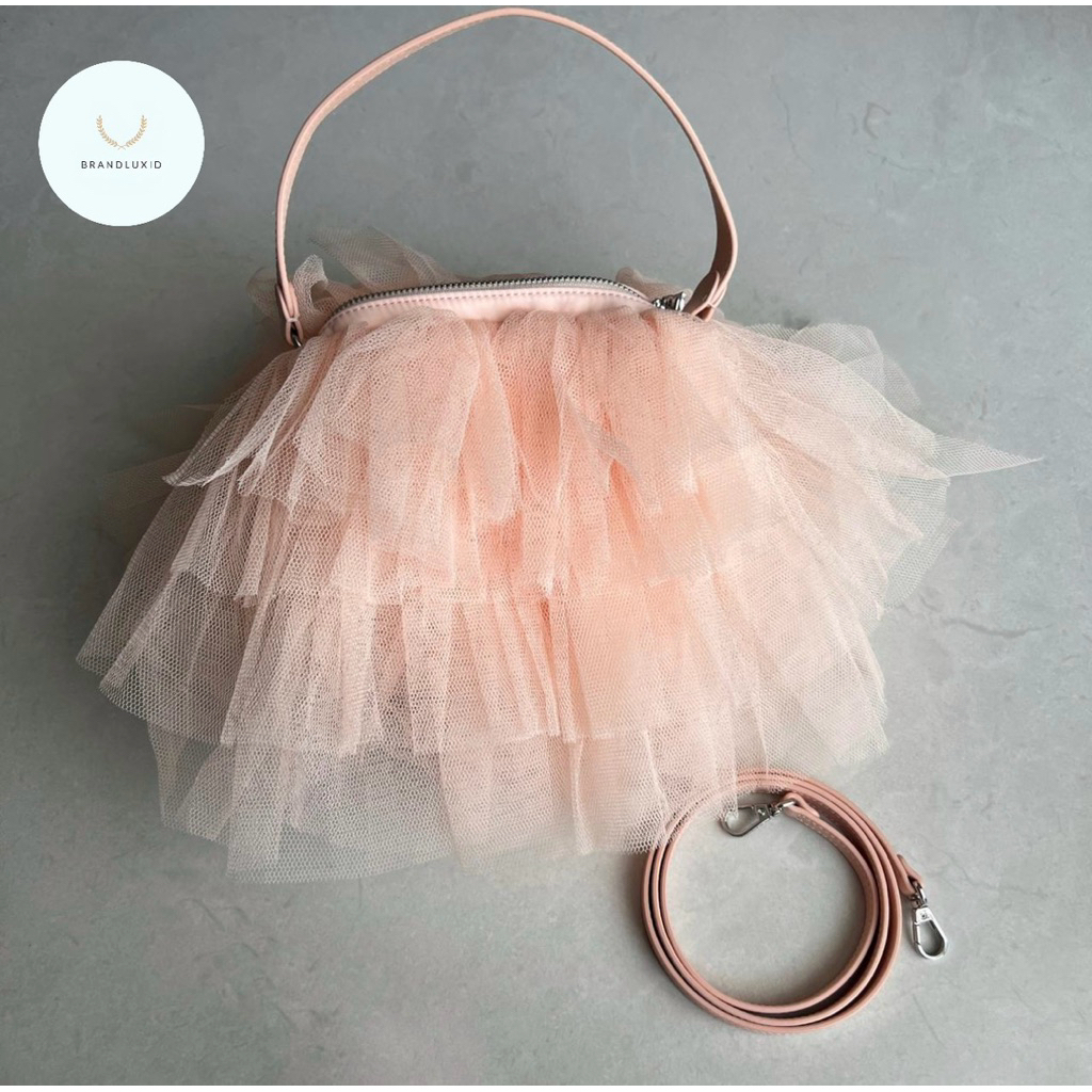 Simone rocha mini frilly tutu bag with strap in black & pink ballet