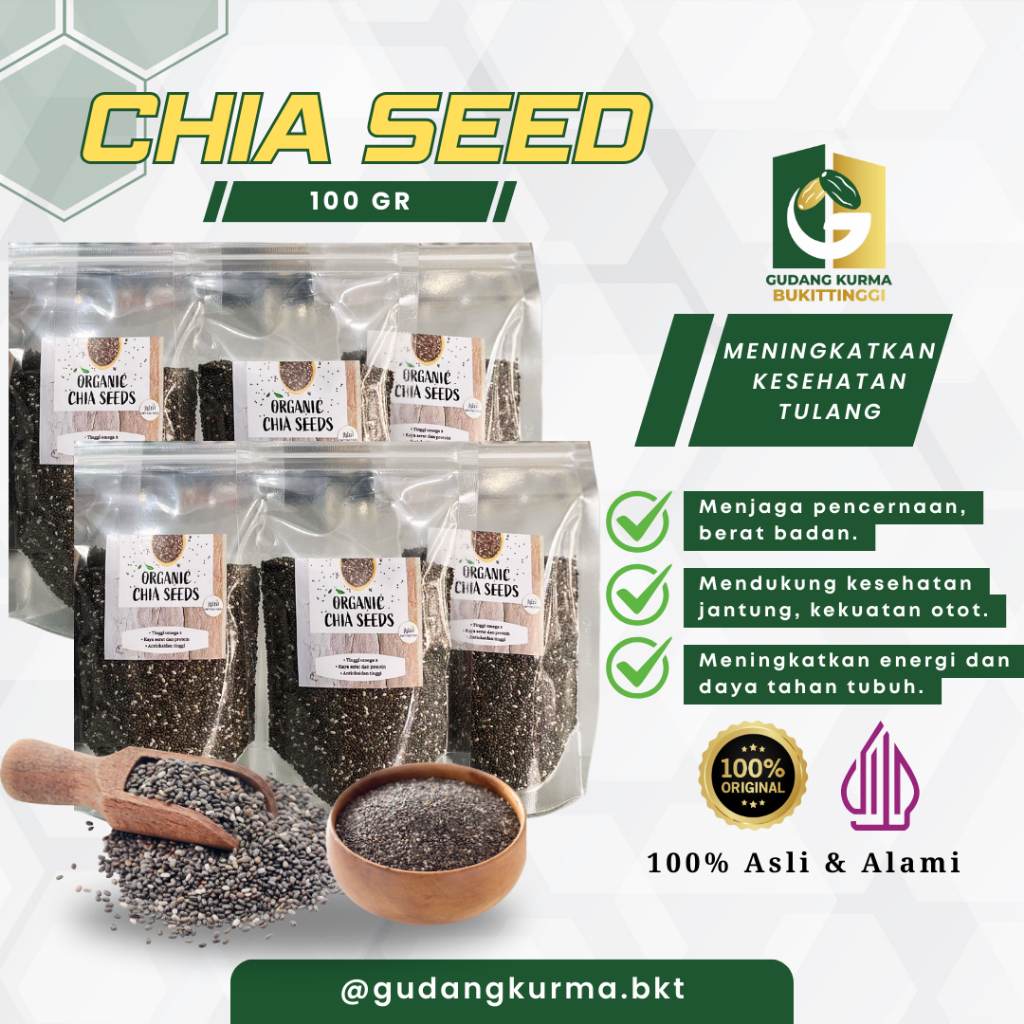 

Chia Seed Organik 100gr | Biji Chia Hitam Asli Premium Diet Detox Superfood Non GMO | Bukititnggi