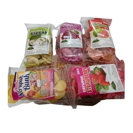 

Kerupuk buah berat kurleb 50grVarian- durian- jambu - sirsak - strowberry - anggur Harga / bungkus