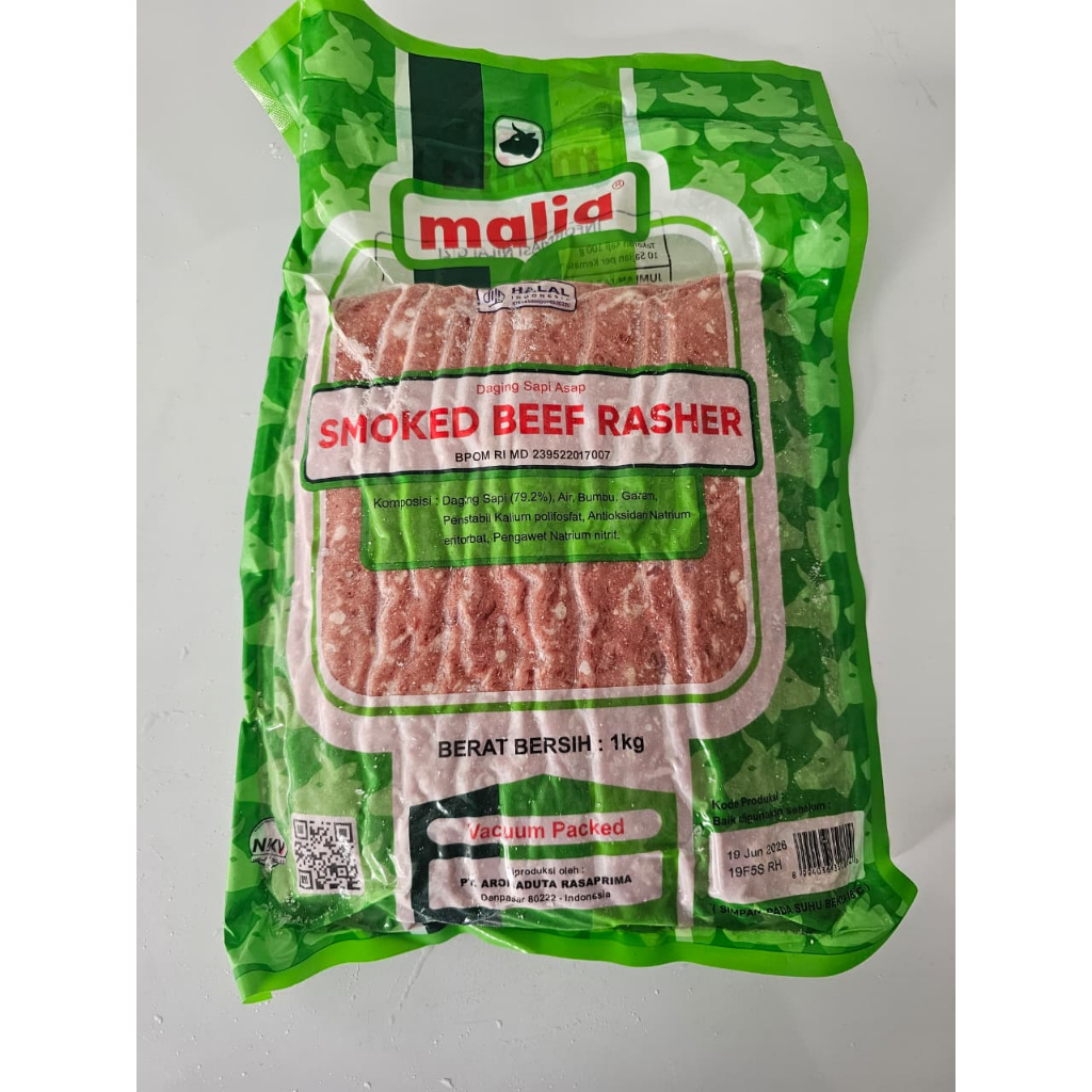 Smoked Beef Rasher Frozen 1 Kg Daging Sapi Asap Slice Premium Halal Aroma Malia Vacuum Pack