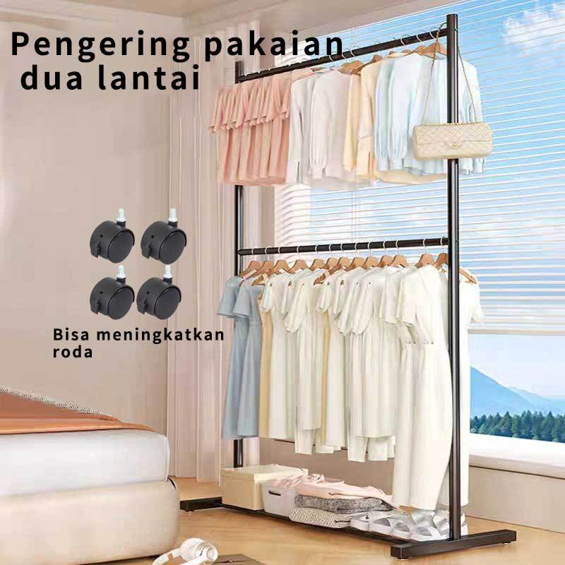 Rak Baju Gantung Berdiri 2 Susun 200CM Rak jemuran Gantungan Baju Besi Rak Baju Gawang