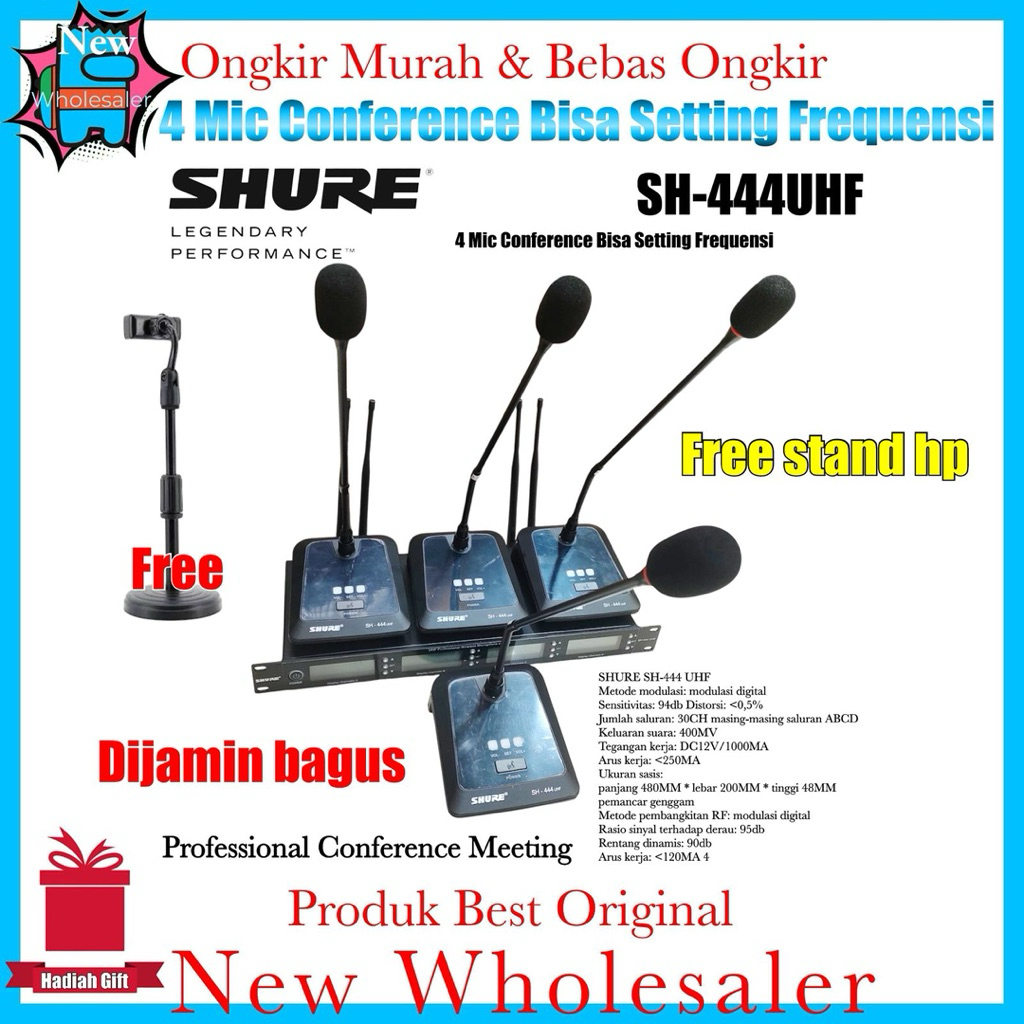 Mic wireless Meja Podiom conference 4 Channel Merek Shure SH224 SH114 SH444 Impor Original