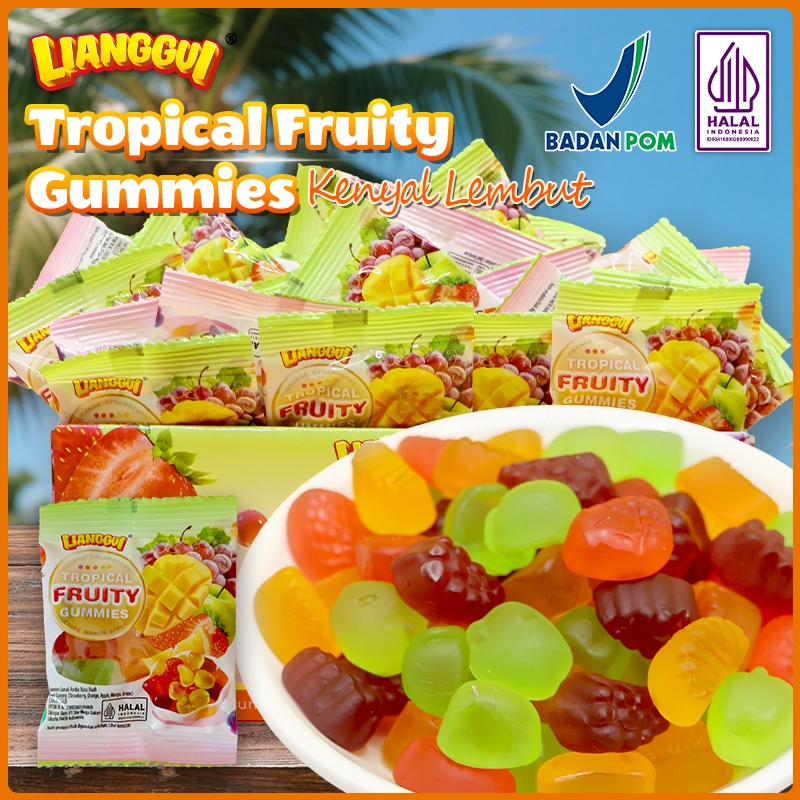 

LIANGGUI Tropical Fruity Gummies 5 Rasa Buah Cemilan Viral Snack Candy