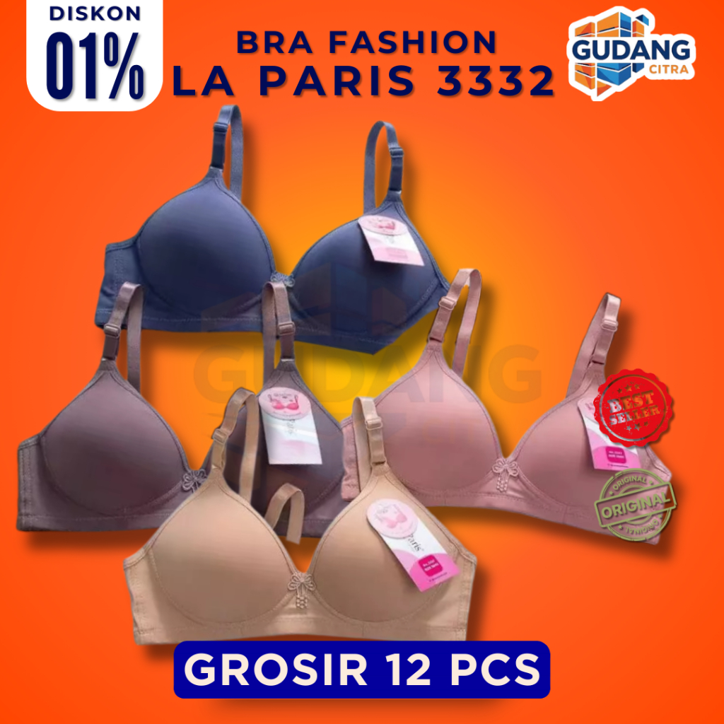 𝐁𝐑𝐀 𝐆𝐑𝐎𝐒𝐈𝐑 𝟏𝟐 𝐏𝐂𝐒 BH Wanita Tanpa Kawat Cantik Cup A Kait 2 Original La Paris Pakaian Dalam Wanita B