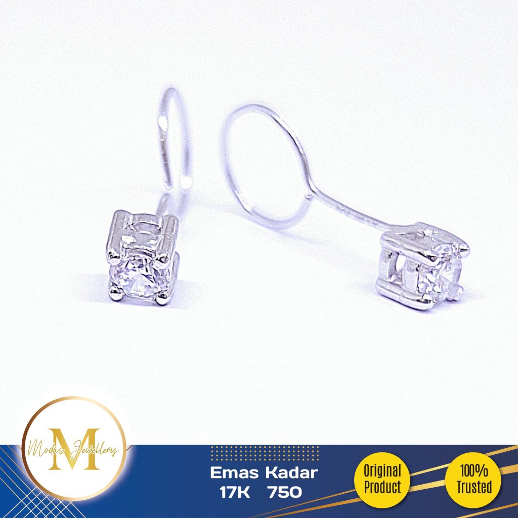 MODIS JEWELLERY - Anting Toge Solitaire Putih - Emas 17k  750