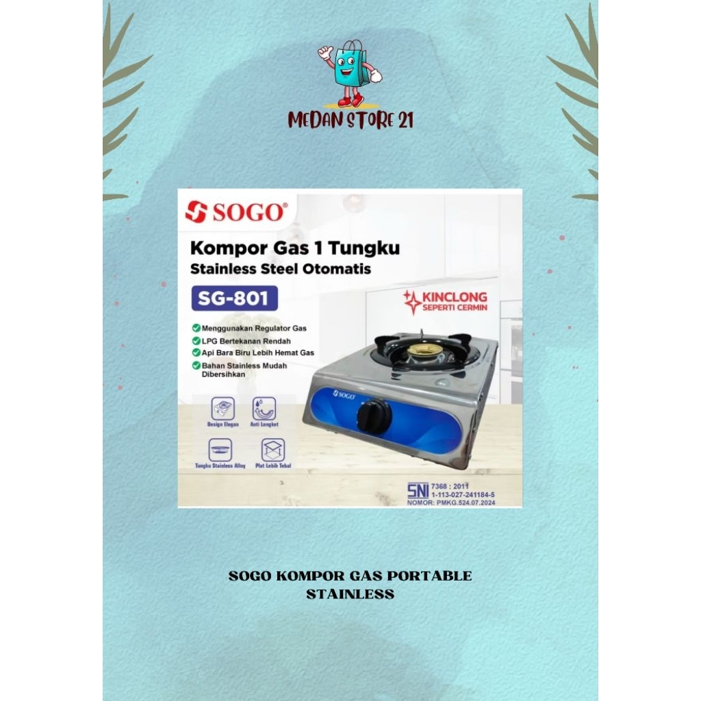 SOGO KOMPOR GAS PORTABLE STAINLESS STEEL OTOMATIS SG-888/SG-801