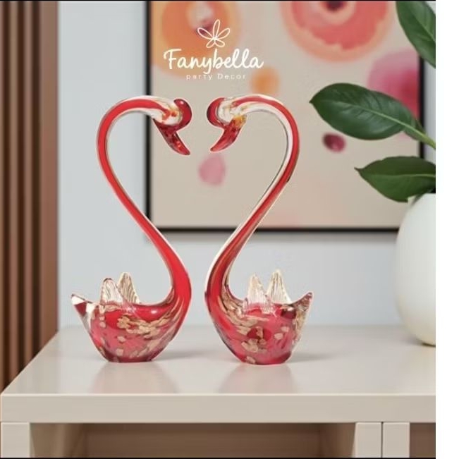 Pajangan Angsa Kristal Sepasang dekorasi ruang Tamu