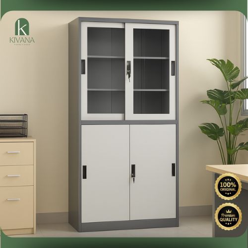 [KIVANA] Lemari Dokumen Kabinet Sliding Kaca / 2 Pintu Kombinasi Ayun Geser