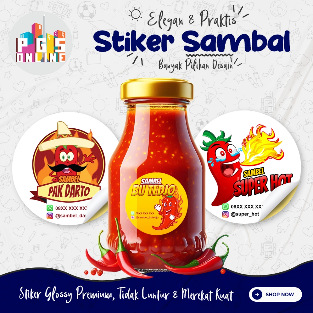 

[40-100 PCS] 08A - STIKER SAMBAL | Sticker Label Logo Kemasan Packing Packaging UMKM Sambel