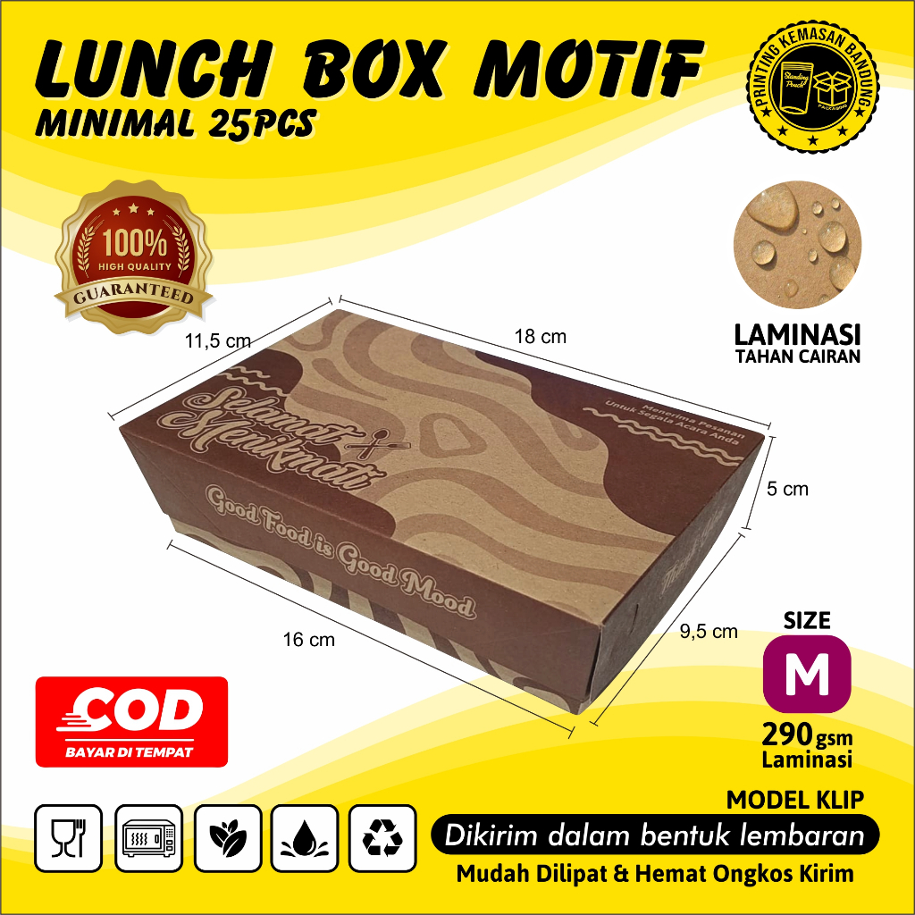 Kotak Makan Kertas Paper Lunch Box Motif Makanan Kraft 290gsm