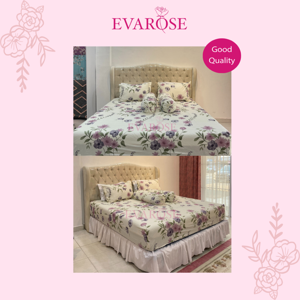 EVAROSE - SET BEDCOVER SPREI SARUNG BANTAL DAN SARUNG GULING MOTIF CANTIK