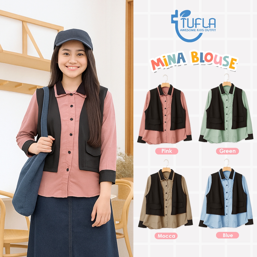 TUFLA KIDS - MINA BLOUSE Atasan Lengan Panjang Rompi Anak Perempuan Tanggung Remaja Katun Premium Ko