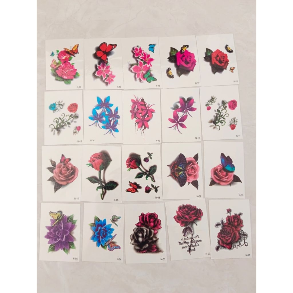 [ 20 PCS SERI N ] COD Tatto temporer seri kecil N BUNGA MAWAR random acak tidak bisa pilih tatto tem