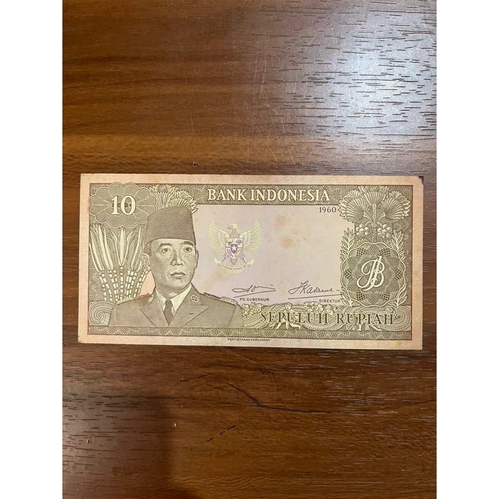 Uang Kertas 10 Rupiah 1960 Seri Soekarno AU Koleksi Kuno