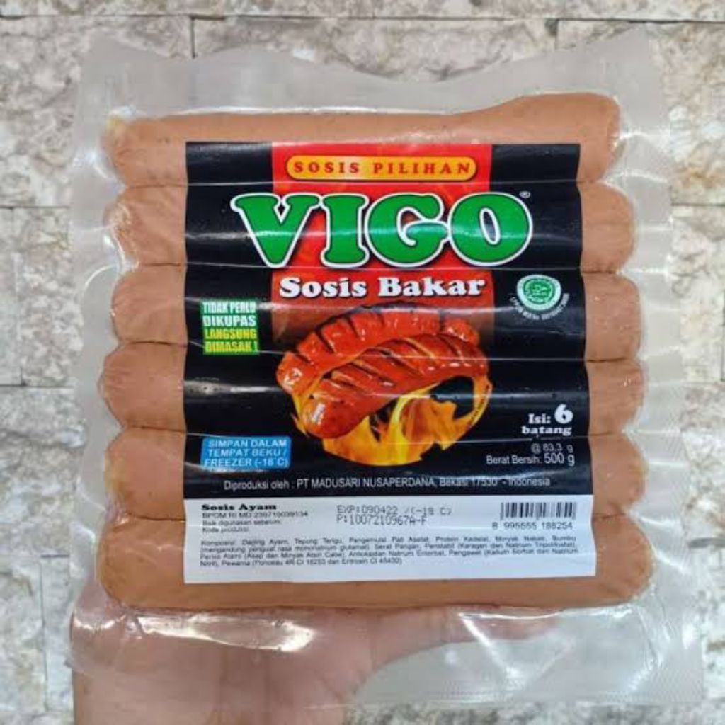 

Vigo Sosis Ayam Bakar isi 6 pcs 500 gr (Frozen Food)