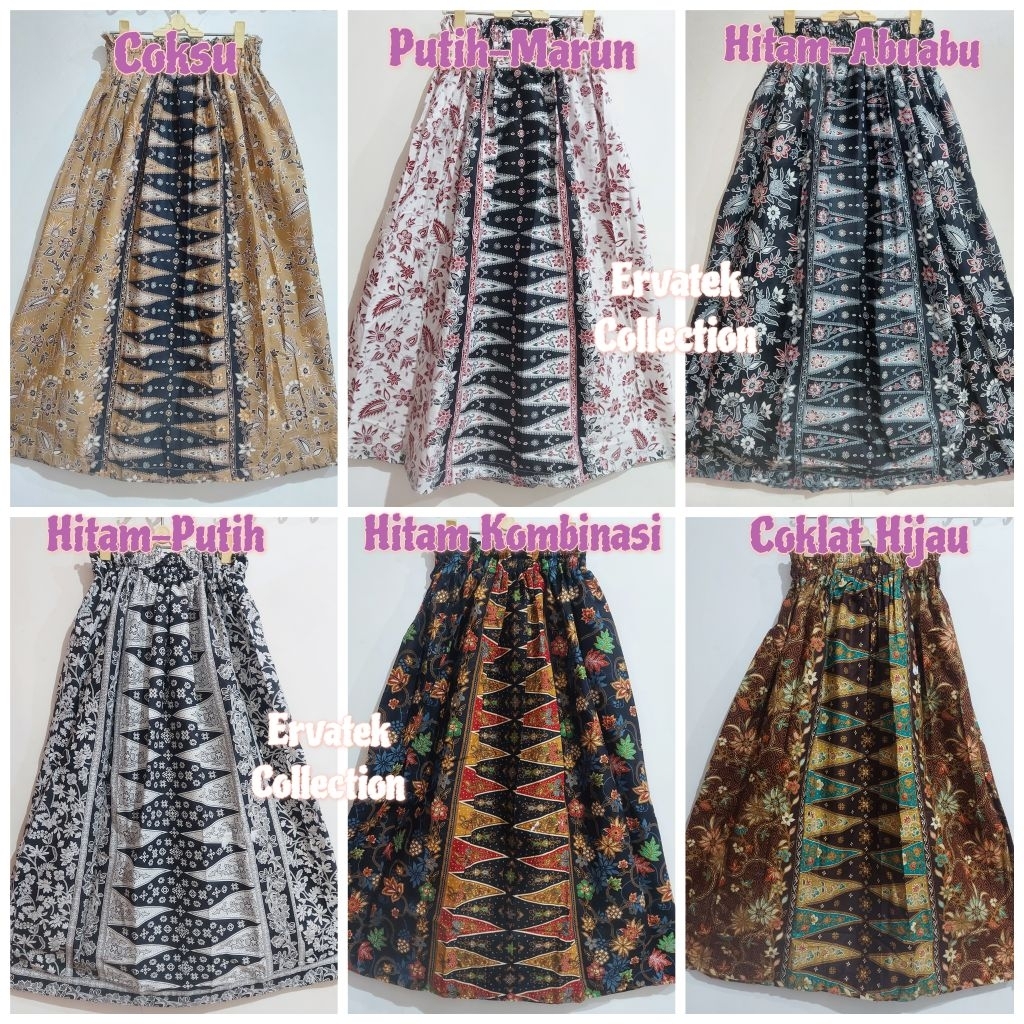 Rok Klok Batik Pinggang FULL KARET RK02 / Bahan Katun Halus Bawahan Wanita Kebaya Encim Kutubaru