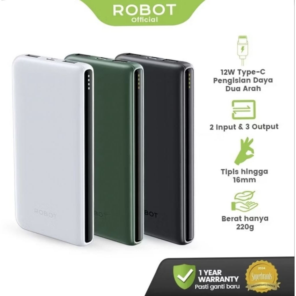 ROBOT Powerbank RT180S 10000 mAh Dual Input Output Slim Ori - Garansi 1th
